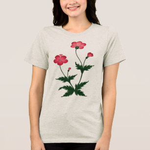 Beige, Pink & Green Floral T-Shirt Tri-Blend Shirt