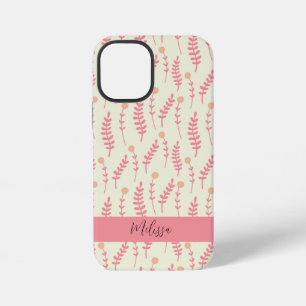 Beige Pink Leaves Watercolor Script Typography  iPhone 12 Mini Case