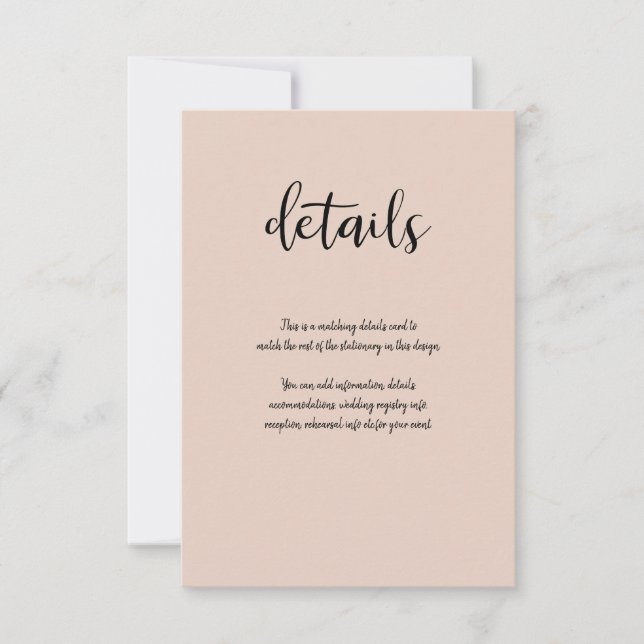 Beige Pink Modern Gold Glitter Wedding Details RSVP Card (Front)