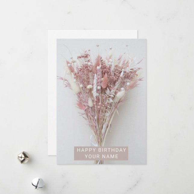 Beige Pink Pastel Modern Birthday Flower  Holiday Card (Front/Back In Situ)