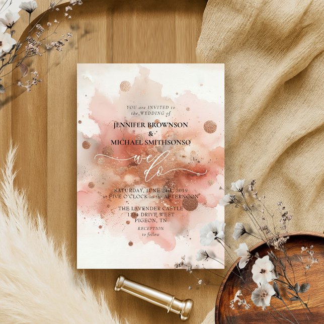 Beige Pink Rose Gold Watercolor Wedding Invitation (Creator Uploaded)