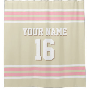 Beige Pink White Stripes Sports Jersey Shower Curtain