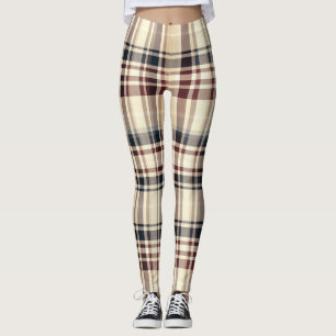 Beige Plaid Classic Chequered Pattern Leggings