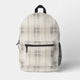 Beige Plaid Printed Backpack