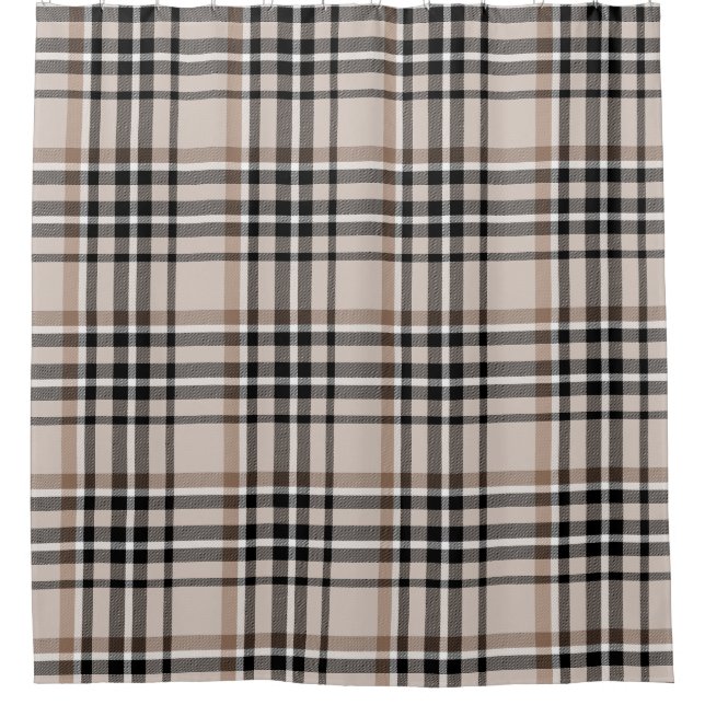 Beige Plaid Shower Curtain (Front)