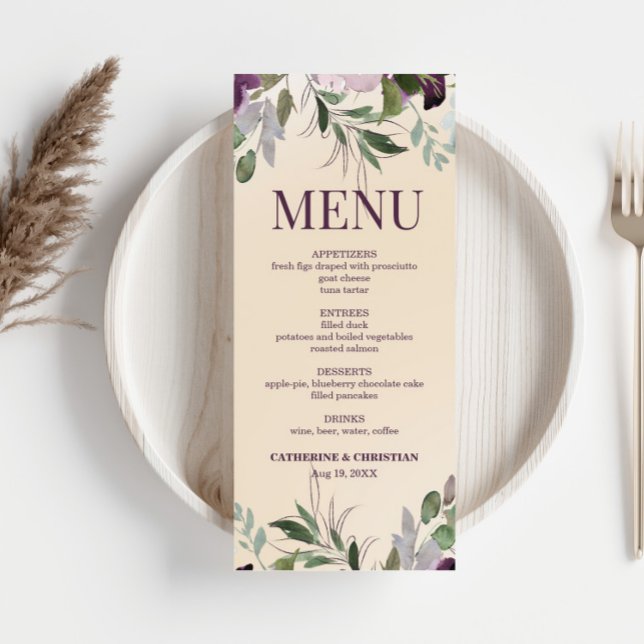 Beige Plum Floral Wedding  Menu (Creator Uploaded)
