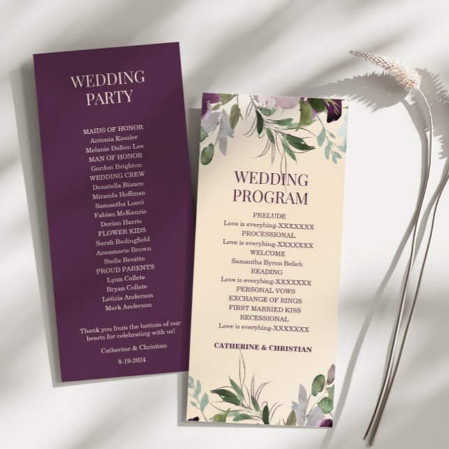 Beige Plum Floral Wedding Program Programme (Creator Uploaded)
