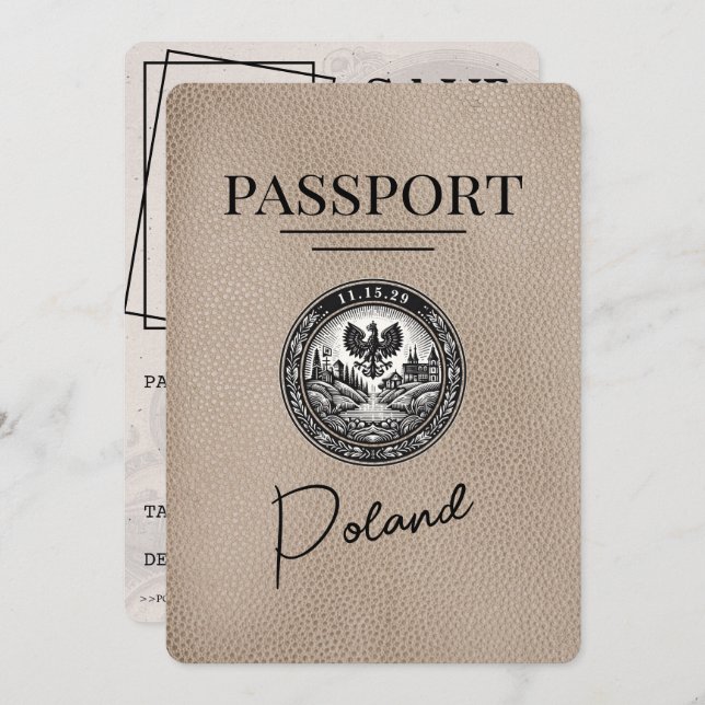 Beige Poland Passport Save The Date (Front/Back)