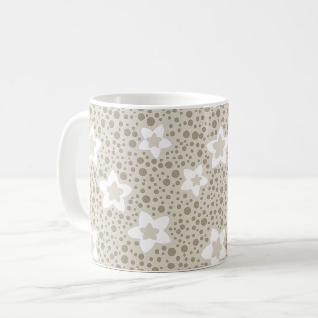 Beige polka dot retro with stars and flowers  coffee mug (Front Left)
