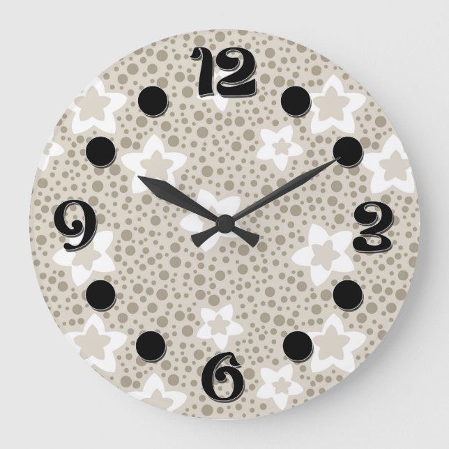 Beige polka dot retro with stars and flowers  large clock (Front)