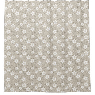Beige polka dot retro with stars and flowers shower curtain