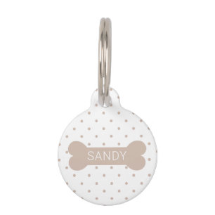 Beige Polka Dots And Dog Bone & Custom Pet Info Tag