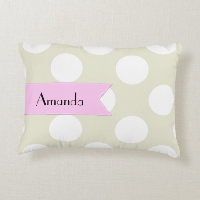 Beige Polka Dots, Polka Dot Pattern, Your Name Decorative Cushion (Back)