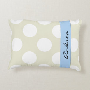 Beige Polka Dots, Polka Dot Pattern, Your Name Decorative Cushion