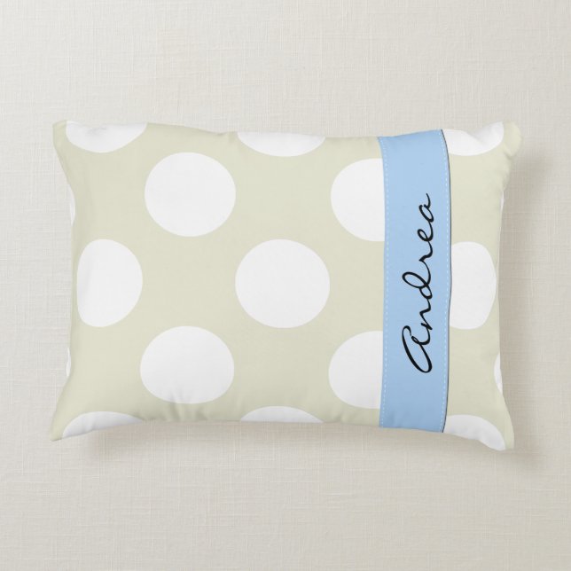 Beige Polka Dots, Polka Dot Pattern, Your Name Decorative Cushion (Back)