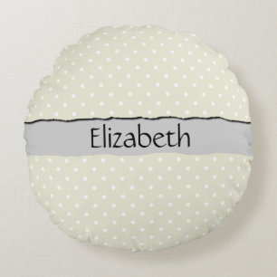 Beige Polka Dots, Polka Dot Pattern, Your Name Round Cushion