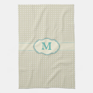Beige Polkadot Pattern-Monogram Tea Towel