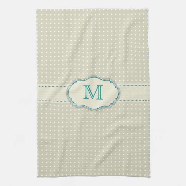 Beige Polkadot Pattern-Monogram Tea Towel (Vertical)