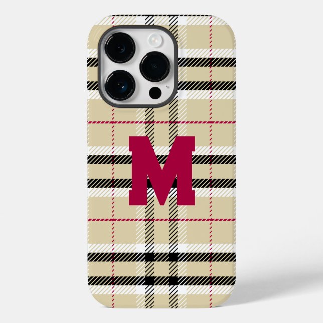Beige Preppy Plaid Fashion Monogram Personalised Case-Mate iPhone Case (Back)