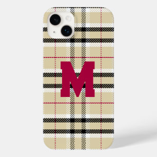 Beige Preppy Plaid Fashion Monogram Personalised Case-Mate iPhone 14 Plus Case