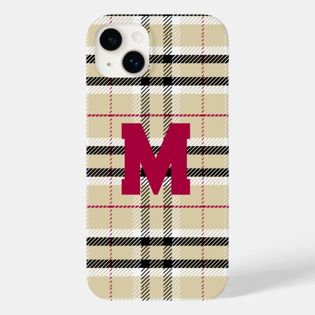 Beige Preppy Plaid Fashion Monogram Personalised Case-Mate iPhone Case (Back)