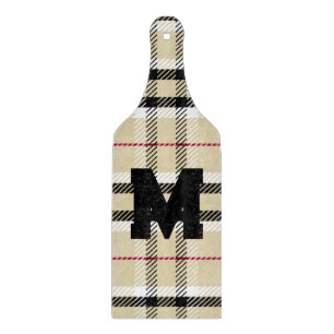 Beige Preppy Plaid Fashion Monogram Personalised Cutting Board