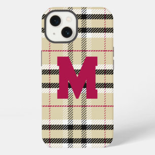 Beige Preppy Plaid Fashion Monogram Personalised iPhone 13 Case
