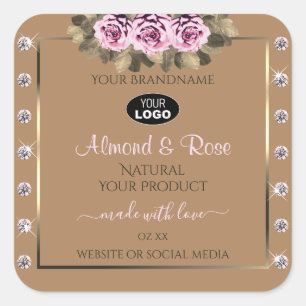 Beige Product Labels Pink Roses Diamonds with Logo