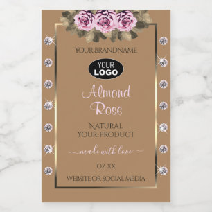 Beige Product Labels Pink Roses Diamonds with Logo