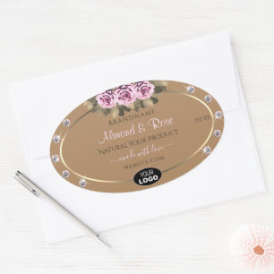 Beige Product Labels Pink Roses Diamonds with Logo