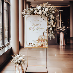 Beige Pumpkin and Flowers Baby Shower Welcome Sign