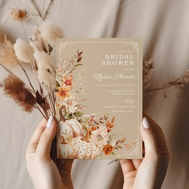Beige Pumpkin and Flowers Bridal Shower Invitation (Creator Uploaded)