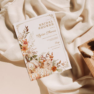 Beige Pumpkin and Flowers Bridal Shower Invitation