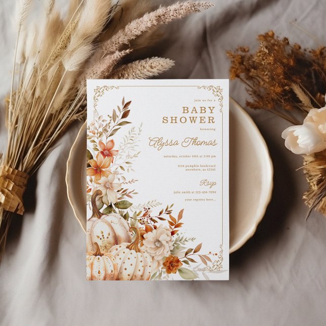 Beige Pumpkin Gender Neutral Baby Shower Invitation (Creator Uploaded)