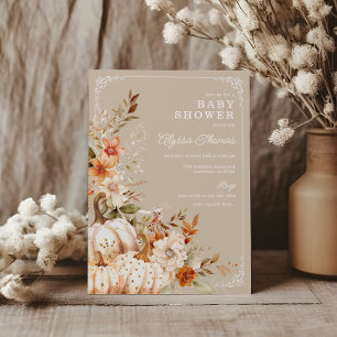 Beige Pumpkin Gender Neutral Baby Shower Invitation