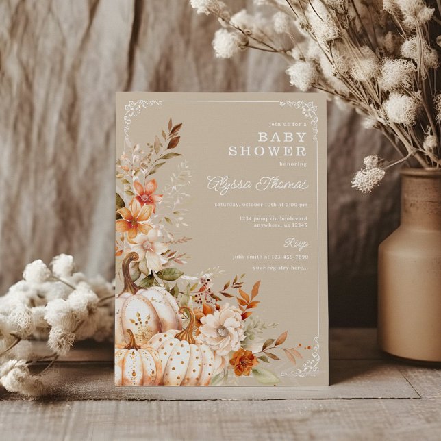 Beige Pumpkin Gender Neutral Baby Shower Invitation (Creator Uploaded)