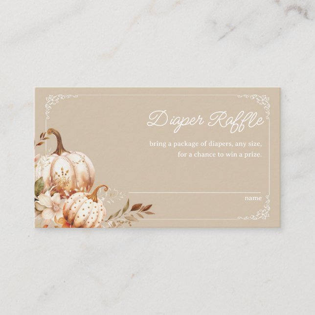 Beige Pumpkin Gender Neutral Diaper Raffle Enclosure Card (Front)