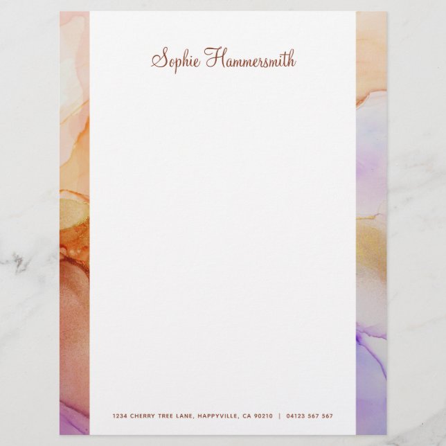 Beige Purple Abstract Named Stationery Paper Custom Letterhead (Front)