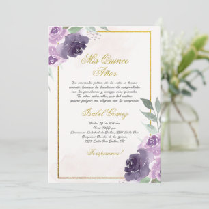 Beige Purple Flower Quinceanera invitation