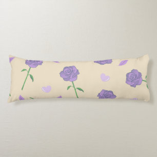 Beige Purple Rose Floral Boho Botanical Pattern Body Cushion