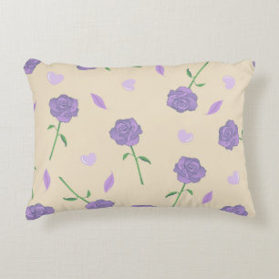 Beige Purple Rose Floral Boho Botanical Pattern Decorative Cushion