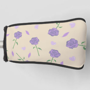 Beige Purple Rose Floral Boho Botanical Pattern Golf Head Cover