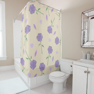 Beige Purple Rose Floral Boho Botanical Pattern Shower Curtain