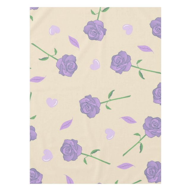 Beige Purple Rose Floral Boho Botanical Pattern Tablecloth (Front)