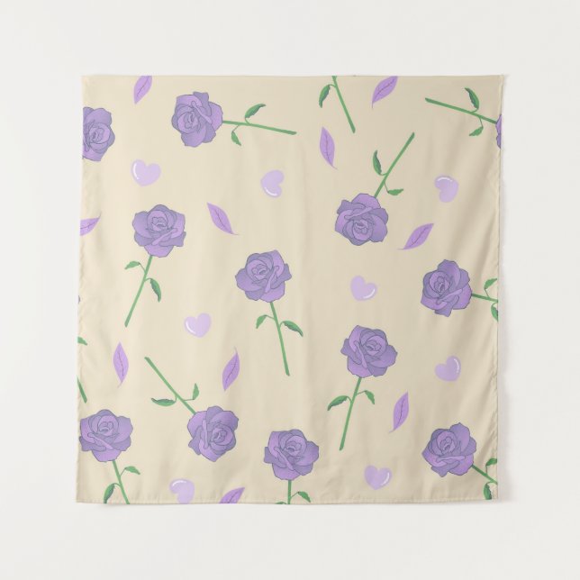 Beige Purple Rose Floral Boho Botanical Pattern Tapestry (Front)