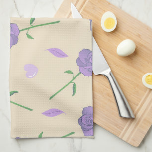 Beige Purple Tropical Floral Botanical Tea Towel