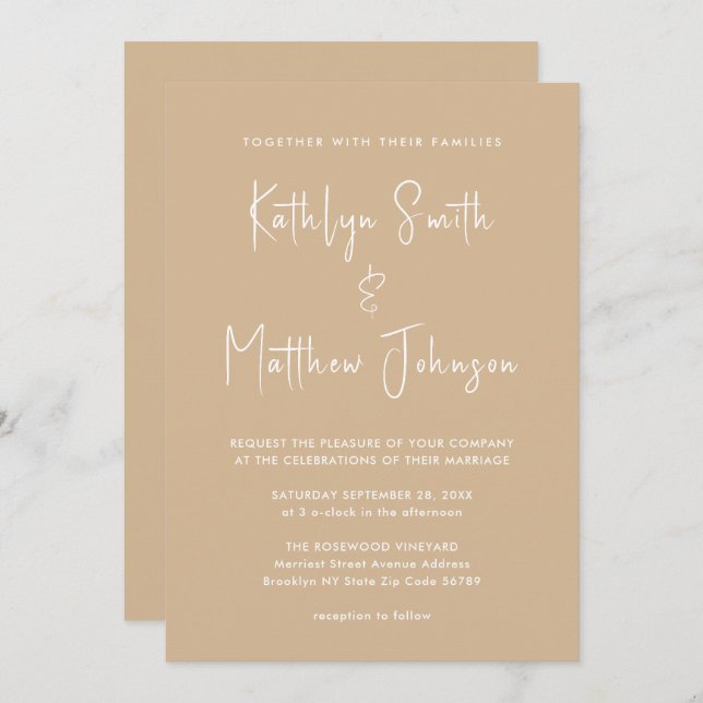 Beige QR Code All In One Modern Script Wedding Invitation (Front/Back)