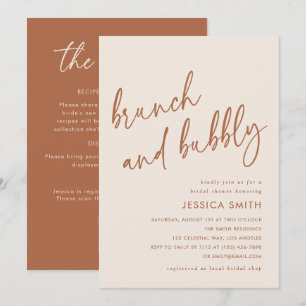 Beige QR Code Brunch and Bubbly Bridal Shower Invitation