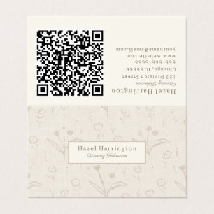 Beige QR Code Folded Business Card Minimalist