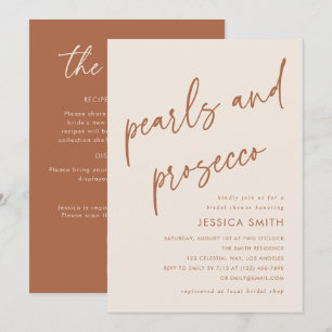 Beige QR Code Pearls and Prosecco Bridal Shower Invitation
